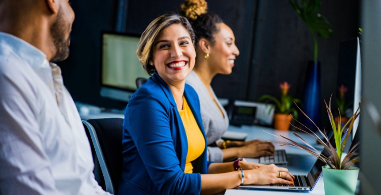 Smiling coworkers with good attitudes