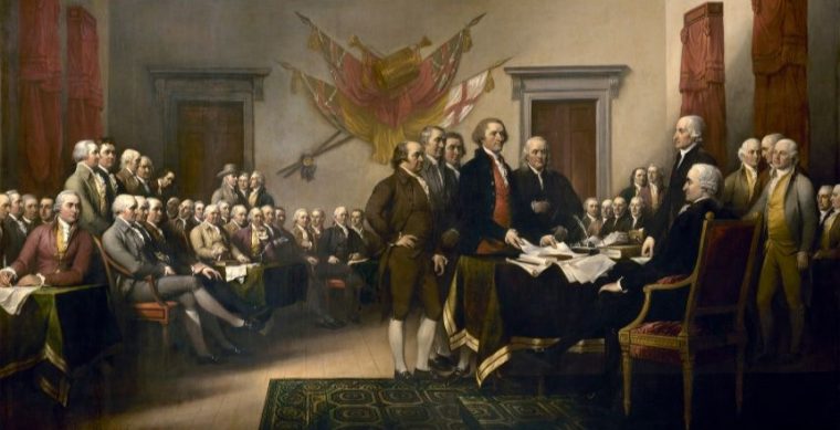 Photo: John Trumbull's painting Declaration of Independence. Public domain. Image has been cropped.